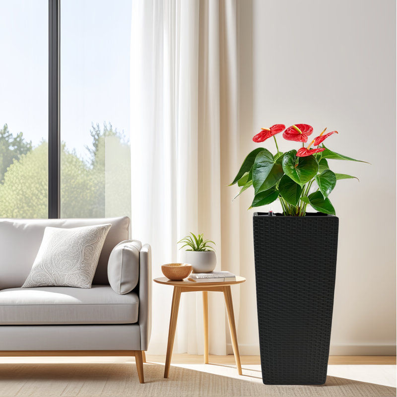30 In. H X 15 In. W Plastic Planter Pot, With Self-Watering Drainage Holes, Black