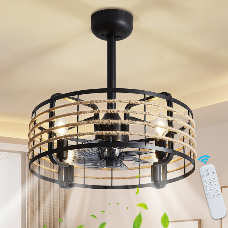 Garren 18.5"- 4 Light 7 Blade Twine Metal Caged Ceiling Fan With Remote Control And Light Kit Included