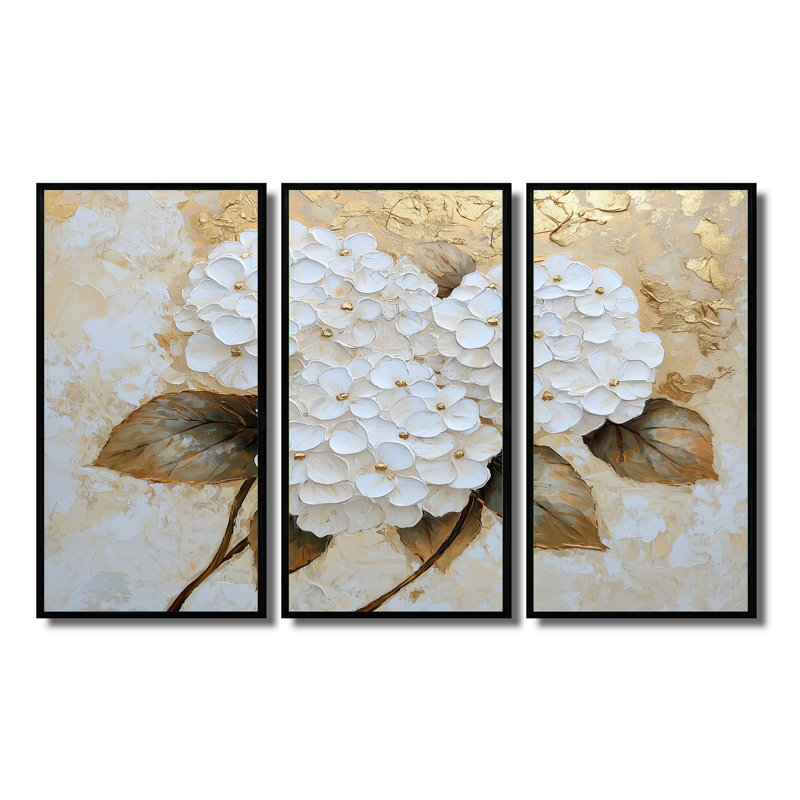 Adaliyah - ensemble d'art mural hortensia, Noir, Reproduction avec cadre flottant, H 28 po x l 36 po