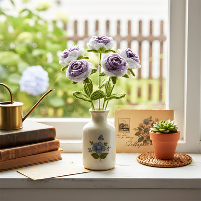 10 pièces de roses tissées à la main, bouquet de fleurs artificielles au crochet, décoration de mariage, convient pour la Saint-Valentin, les anniversaires, les célébrations et les cadeaux d'anniversaire.