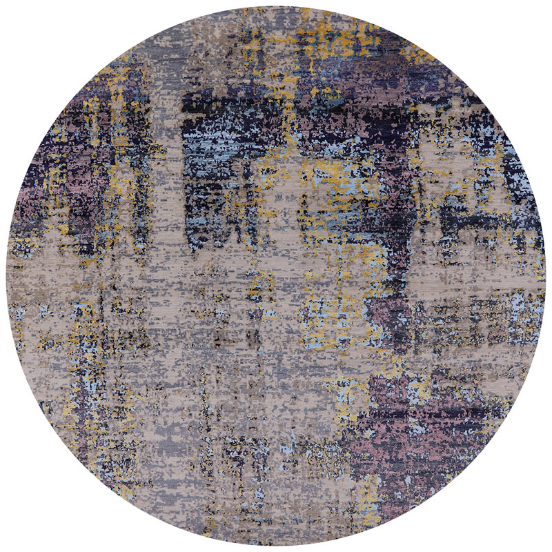 Tapis abstrait gris / bleu / mauve Caramont, Rond 5 pi