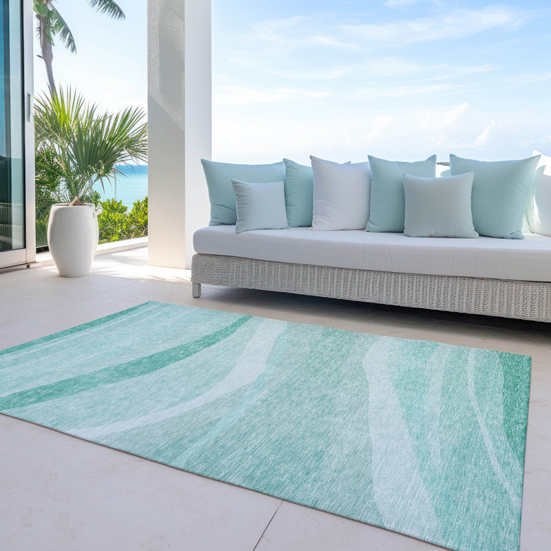 Aqua Synthetic Rectangular Machine Washable Rug 46" x 30"