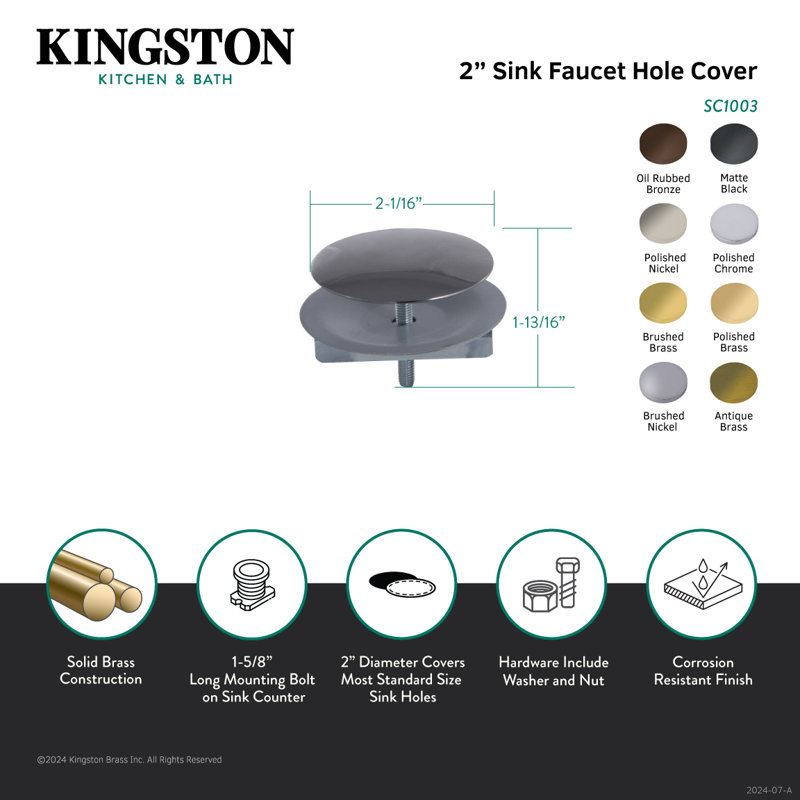 Kingston Brass Studio 2-Inch Diameter Faucet Hole Cover, Vintage Brass