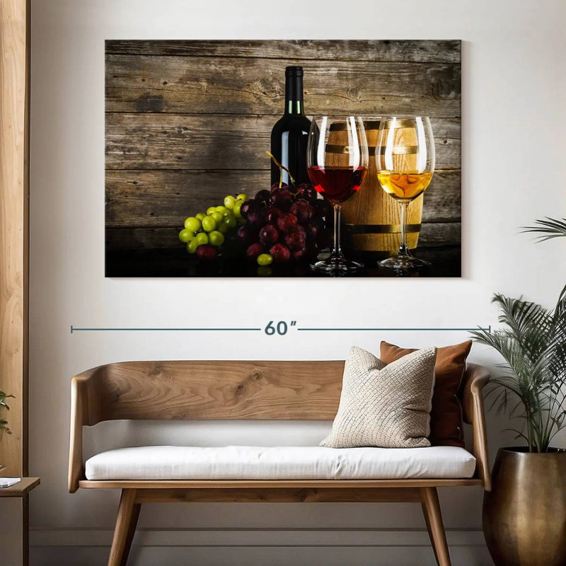 Raisins et vin sur toile, H 34 po x l 51 po x P 1,25 po