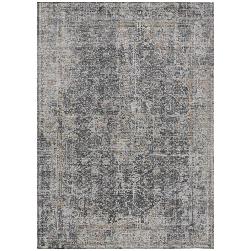Tapis extérieur lavable abstrait gris anthracite et argent 8 pi x 10 pi