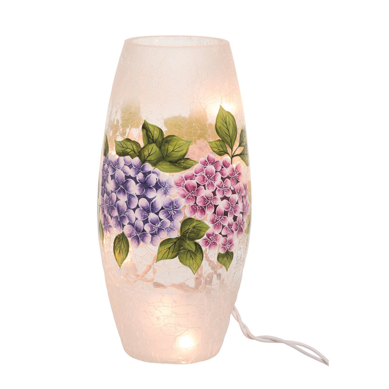  Crackle Glass 9 in. Multicolor Spring Hydrangea LED Vase
