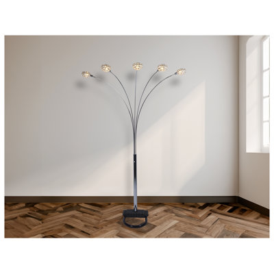 Modern Luxury Multi-head Floor Lamp with Crystal-encrusted Heads - Half Moon Metallic Stem Design for Living Room, Silver