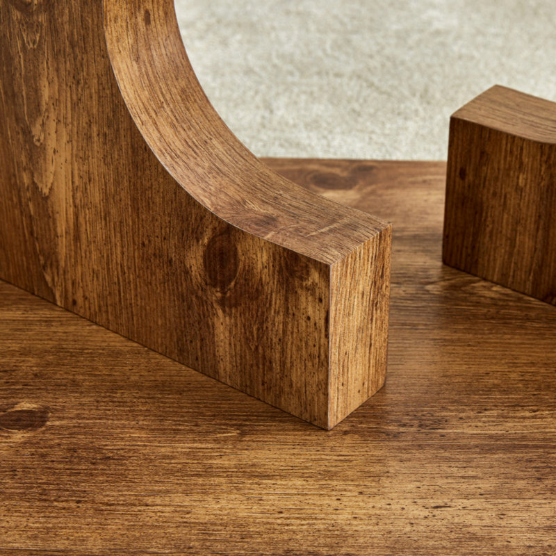 Glass Top Single Coffee Table, Natural Wood
