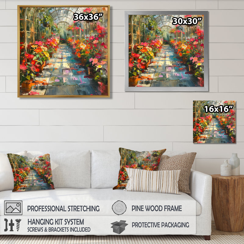 Fleurs orange et roses en fleurs II - art mural fleurs, H 16 po x l 16 po, Cadre pour photo simple noir, bois massif