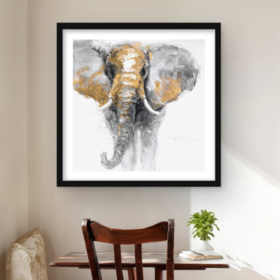 Golden elephant - Modern framed matted print | Home decor