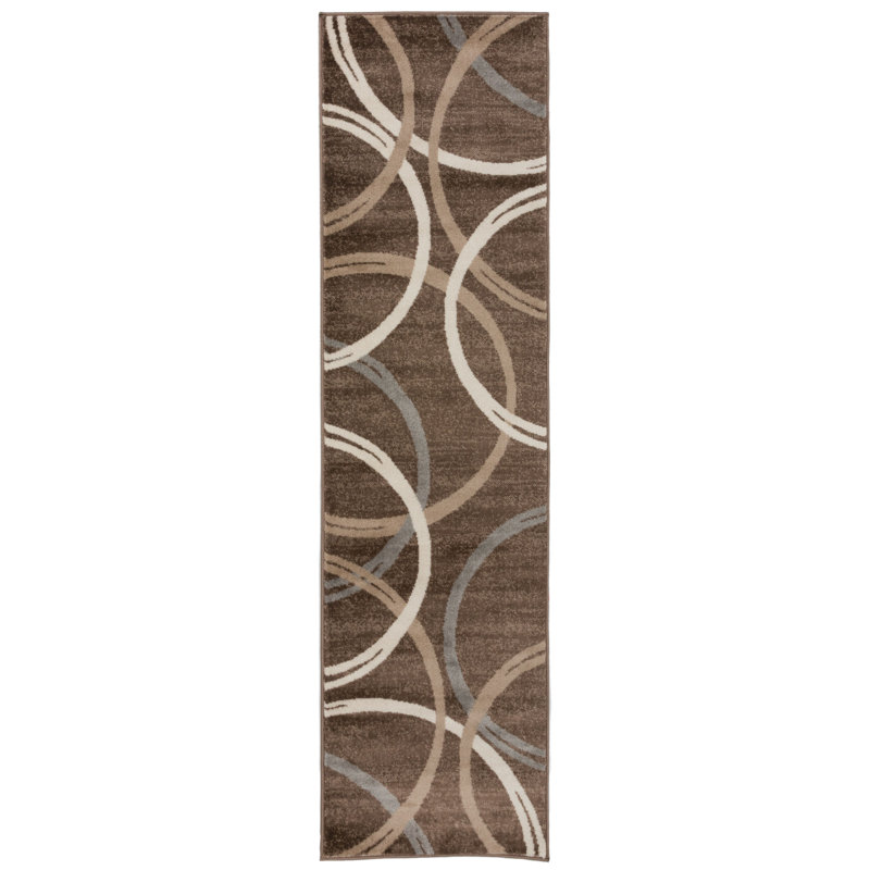 Tapis à motif géométrique Arnaldur, Brun, Tapis de couloir 2 pi x 10 pi
