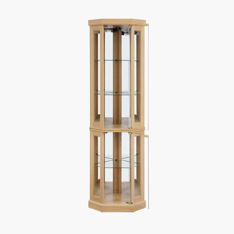 Light Oak Corner Glass Lighted Curio Cabinet