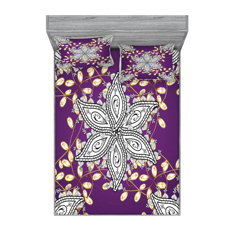 Microfiber Floral Sheet Set, Full Sheet Set with Fitted Sheet and Pillowcase