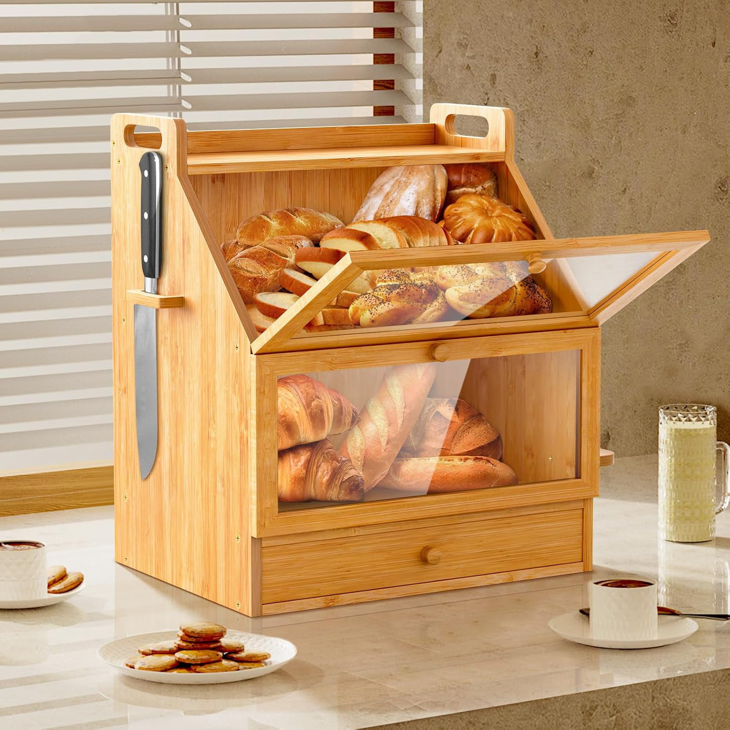 Prep & Savour Bread Box For Kitchen Countertop, 3 Tier Bread Box With ...