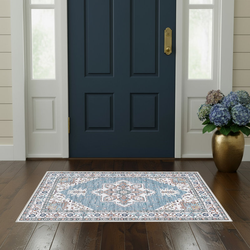 Laura Ashley Florence Imagine Printed Chenille Machine Washable Rugs, 2'2" × 3'9", Blue