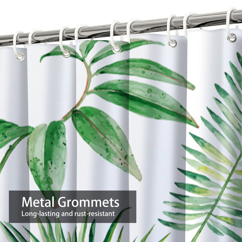 Watercolor Tropical White Palm Leaves Shower Curtain with 12 Hooks, L 72 po x l 72 po