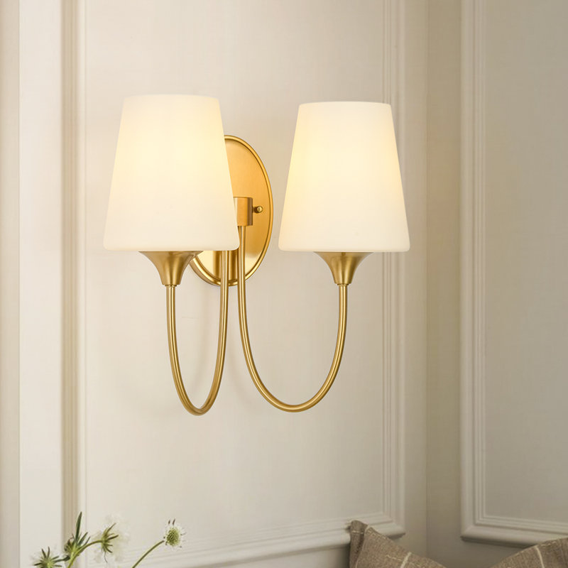 2-Light W-Shaped Conical Frosted Glass Wall Sconce
