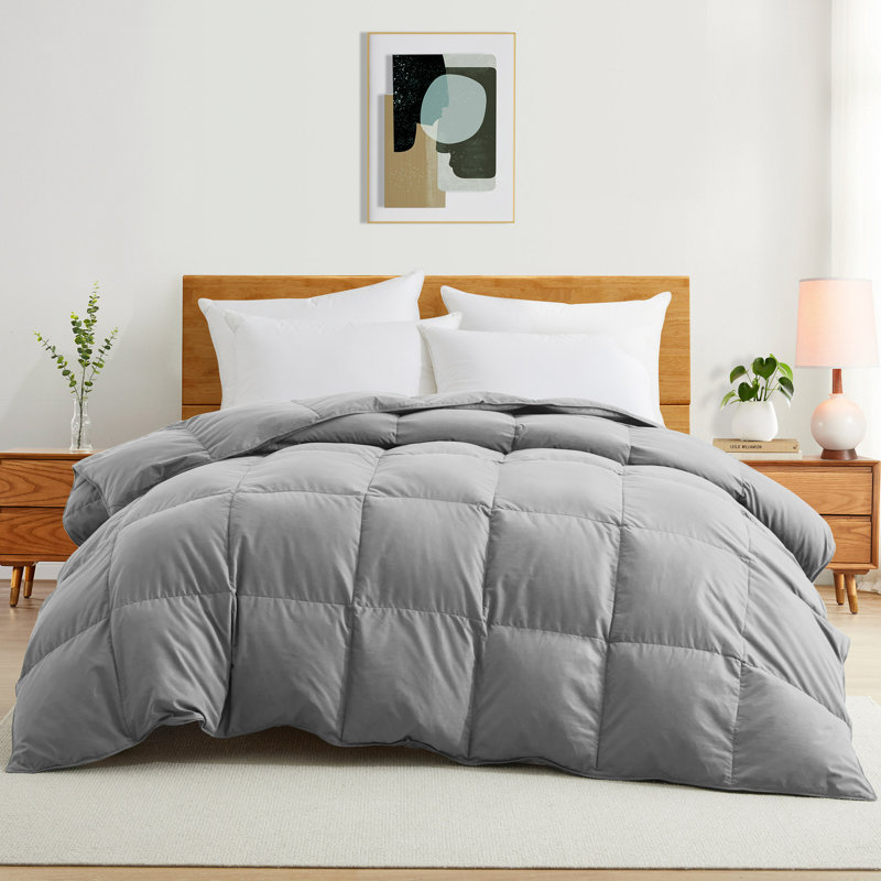  Soft All-Season Down Feather Fiber Comforter - Cozy, Fluffy Duvet Insert with Corner Tabs for Secure Fit, Dark Gray