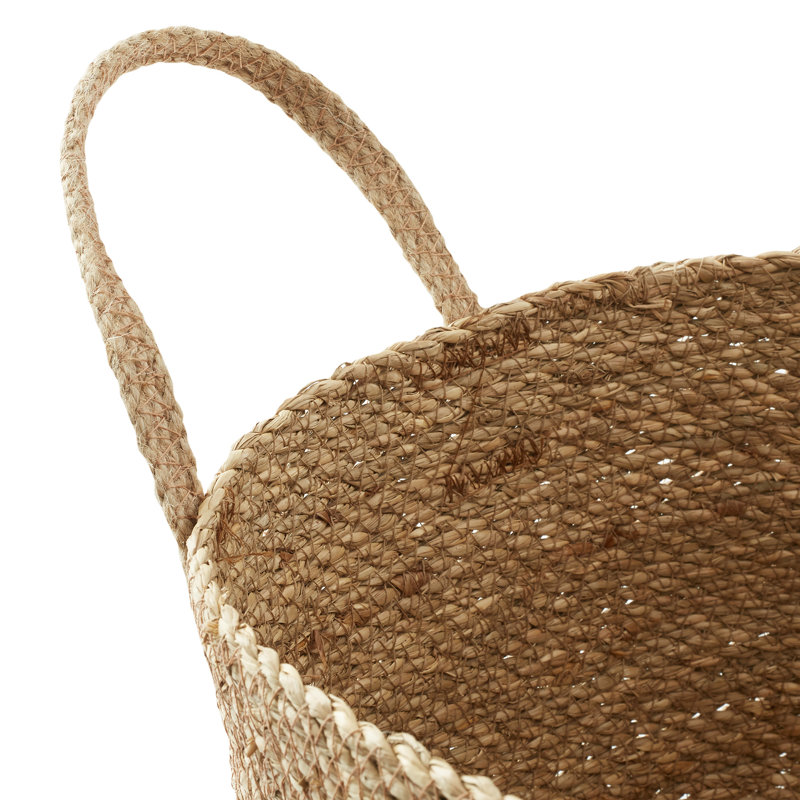 3 Seagrass Storage Basket Planters with Jute Handles, Boho Woven Bins