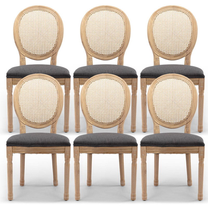 French-Style Farmhouse Dining Chair with Round Backrest, 6, Dark Gray