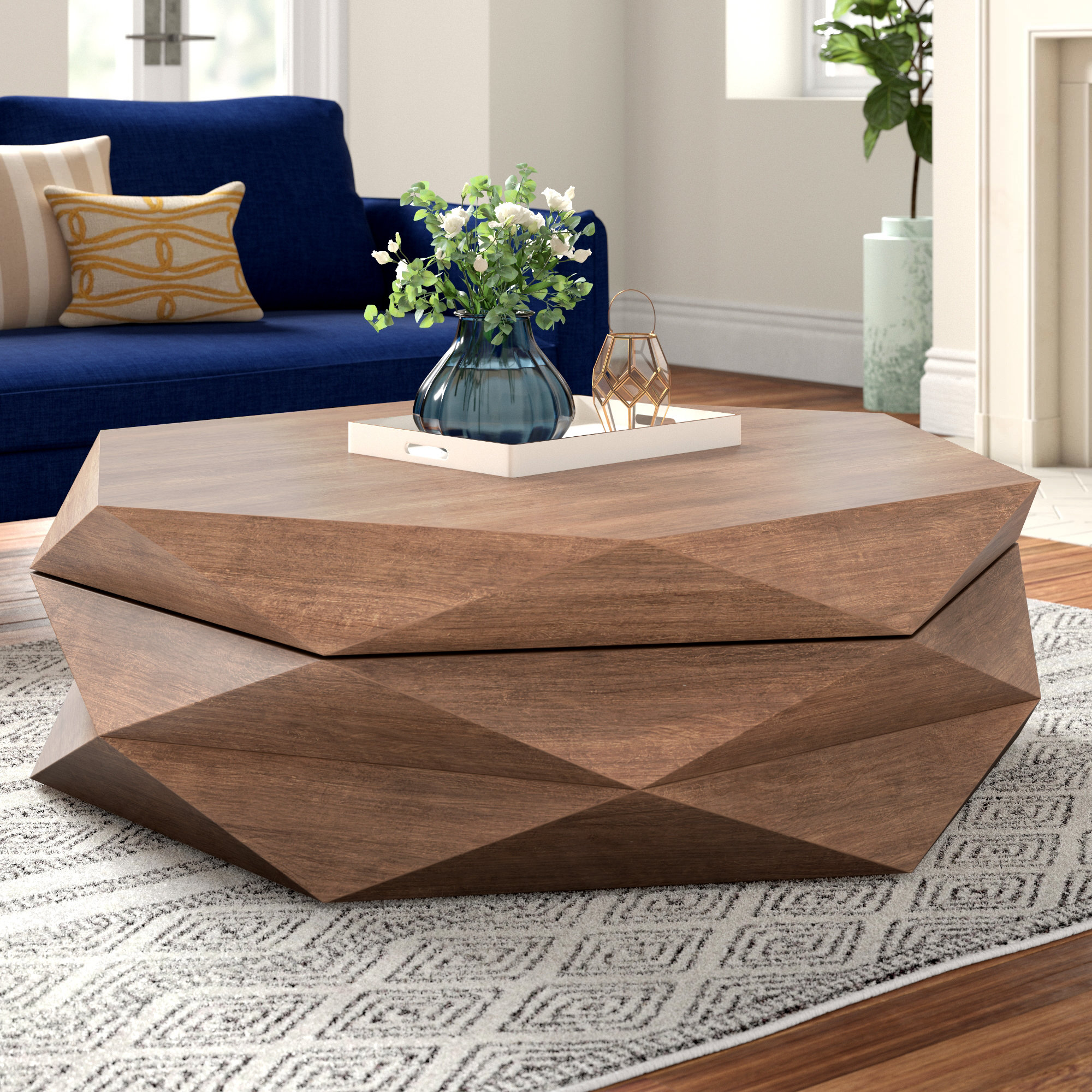 Malonne Solid Wood Single Coffee Table with Storage, 15" H x 48" W x 48" L, Medium Brown