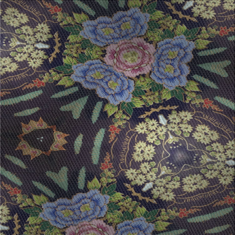 Tapis vert/bleu/gris tissé à la machine, Carré 8 pi