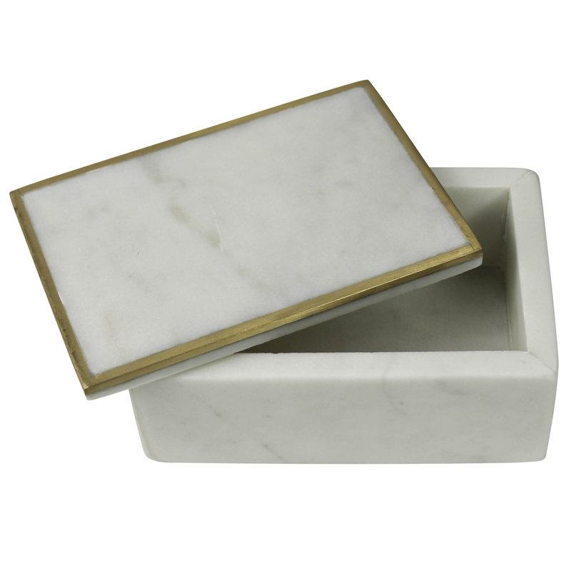 Loren White Marble and Brass Storage Box