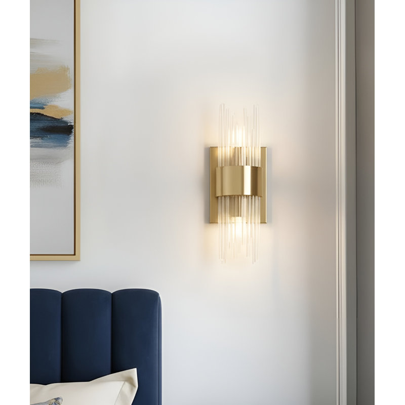 2-light Modern Brass Sconce With Ribbed Glass Shades