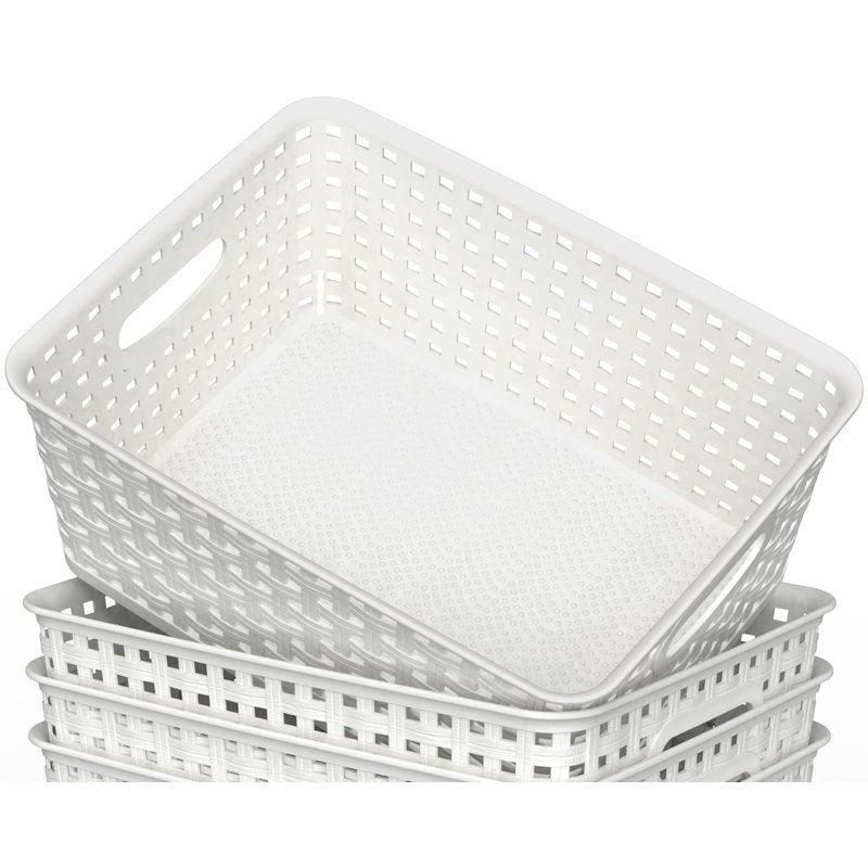 Ensemble de 6 paniers de rangement en plastique tissé blanc