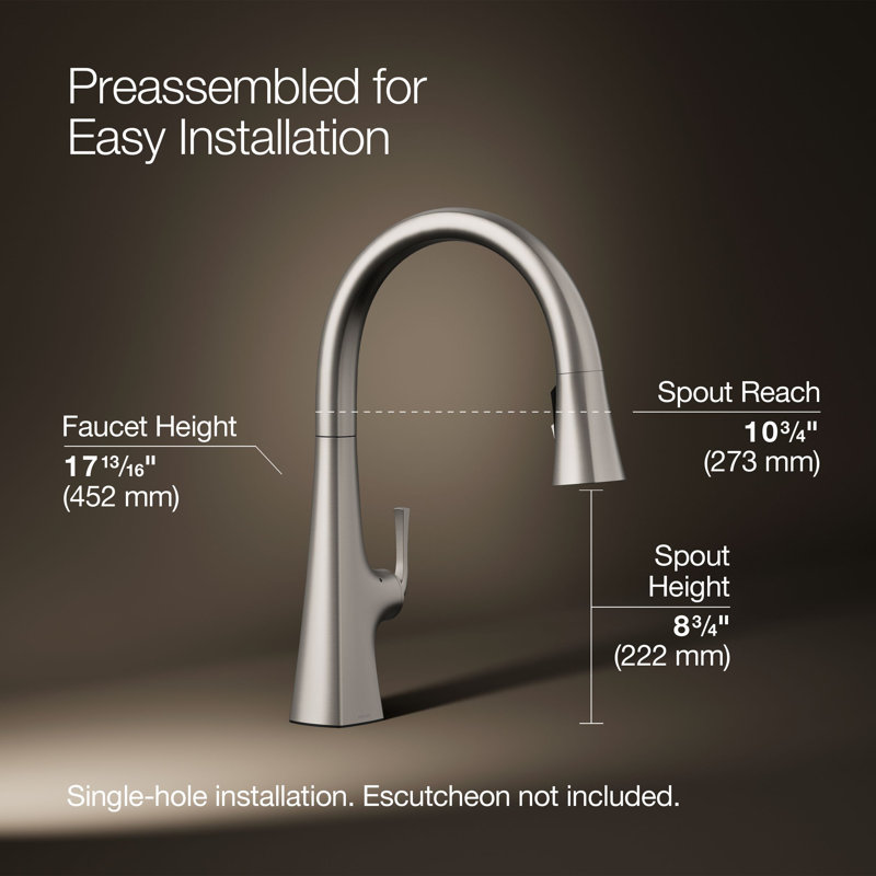 Graze Touchless Pull-Down Kitchen Sink Faucet With Three-Function Sprayhead, Vibrant Stainless