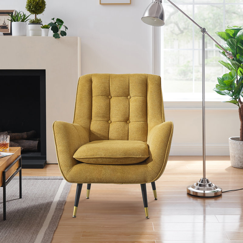 Brianne 30.31'' W Tufted Upholstered Accent Armchair, Yellow Linen Blend