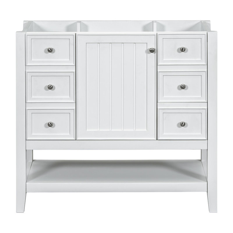 Meuble-lavabo 36 po avec lavabo, 1 armoire et 3 tiroirs, panneau de bois massif et panneau de fibres à densité moyenne, blanc