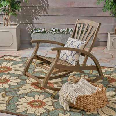 Chaise berçante d'extérieur en bois d'acacia avec panneau de pied rétractable, chaise berçante de patio à bascule