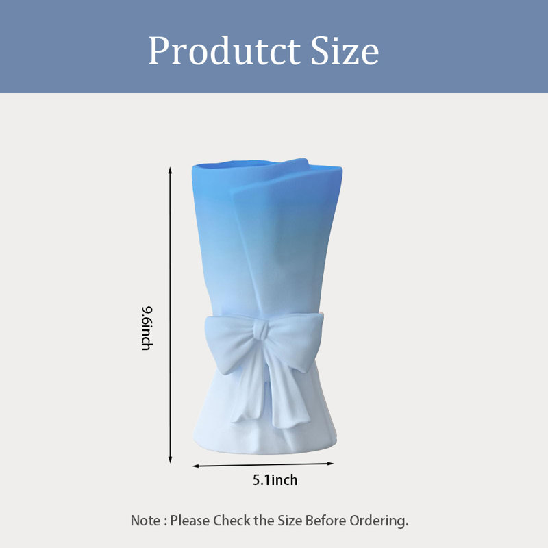 Ceramic Bow Vase,  Decorative Flower Vase, Blue/White