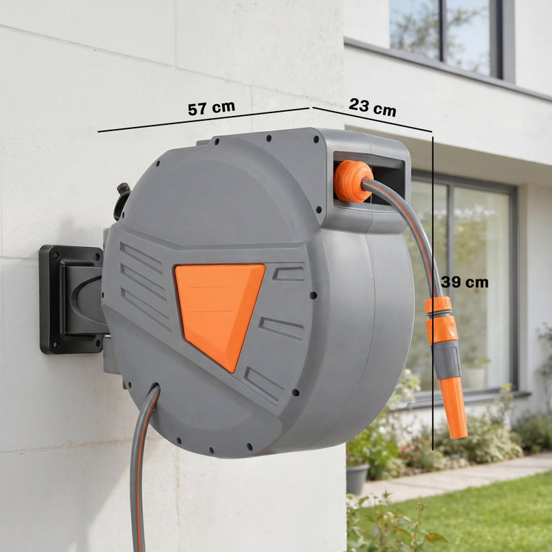 Outsunny Retractable Hose Reel Wall Mounted Auto Retraction 30+2m Orange