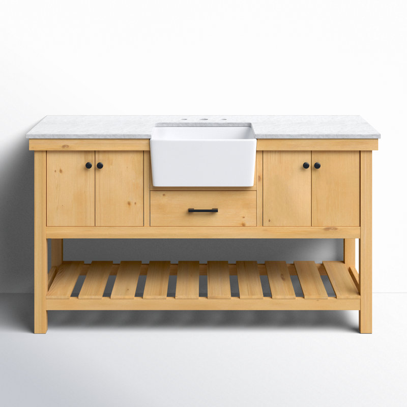 Pelaghia 60'' Single Bathroom Vanity with Carrara Marble Top, Natural Wood