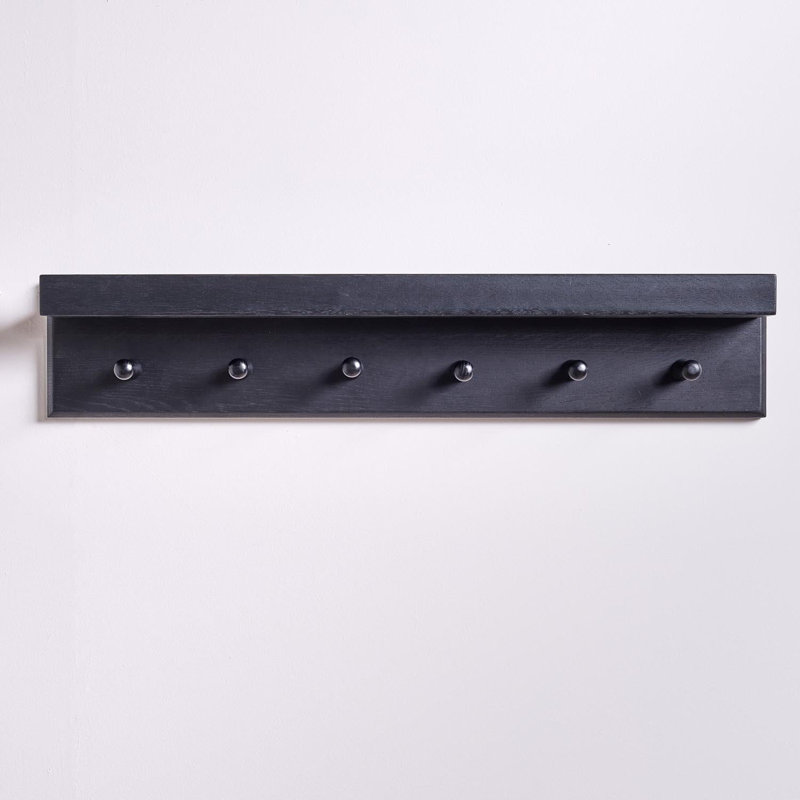 Hopley Solid Wood Wall 6 - Hook Wall Mounted Coat Rack, Black