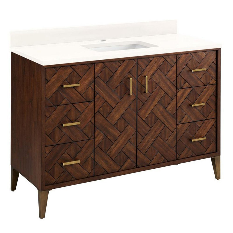 Patzi 48" Free Standing Single Basin Vanity Set with Cabinet and Vanity Top - No Faucet Centers, Single, Arctic White Quartz