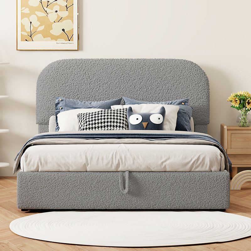 Gorgeous Upholstered Platform Bed With Hydraulic Storage Option - Grey Fleece And