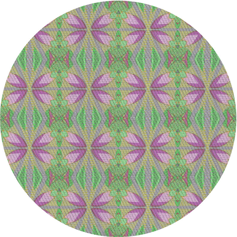 Tapis mauve/vert à motifs, Rond 3 pi
