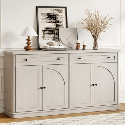 63" Curved Storage Sideboard Buffet, Cabinet With 2 Drawers 4 Arched Doors And Adjustable Shelves For Living Room, Kitchen by Ebern Designs