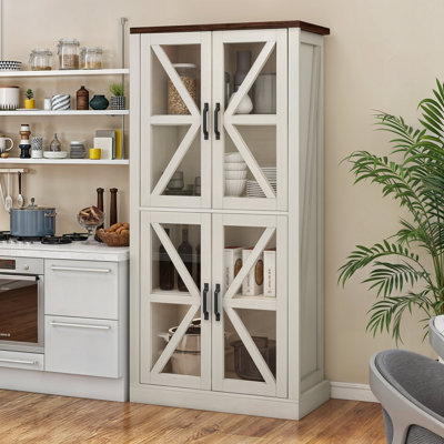 Hengrove 65.5"H Kitchen Pantry Cabinet with Tempered Glass Doors & Shelves by Dovecove