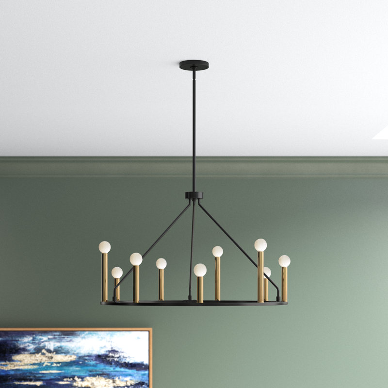 9-Light Two-Tone Candle Wagon Wheel Chandelier