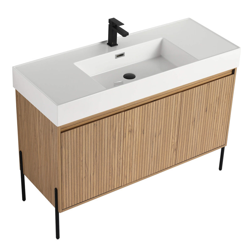Ebern Designs Yordana Bathroom Vanity 48" Wide, Oak, White