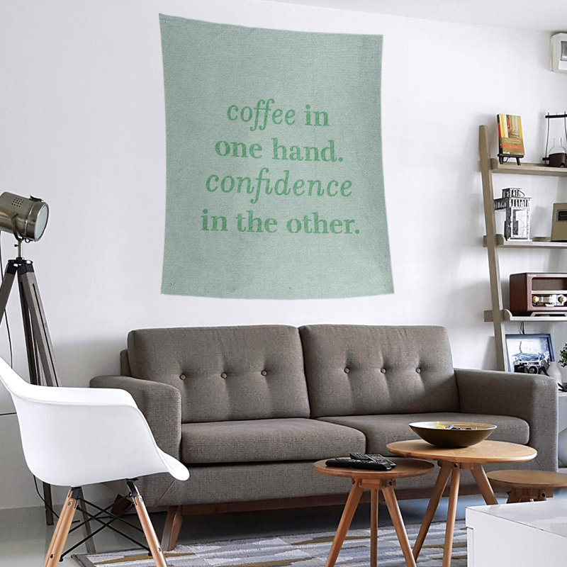 Tapisserie de polyester à citation de café et de confiance en polyester, H 104 po x l 88 po, Vert