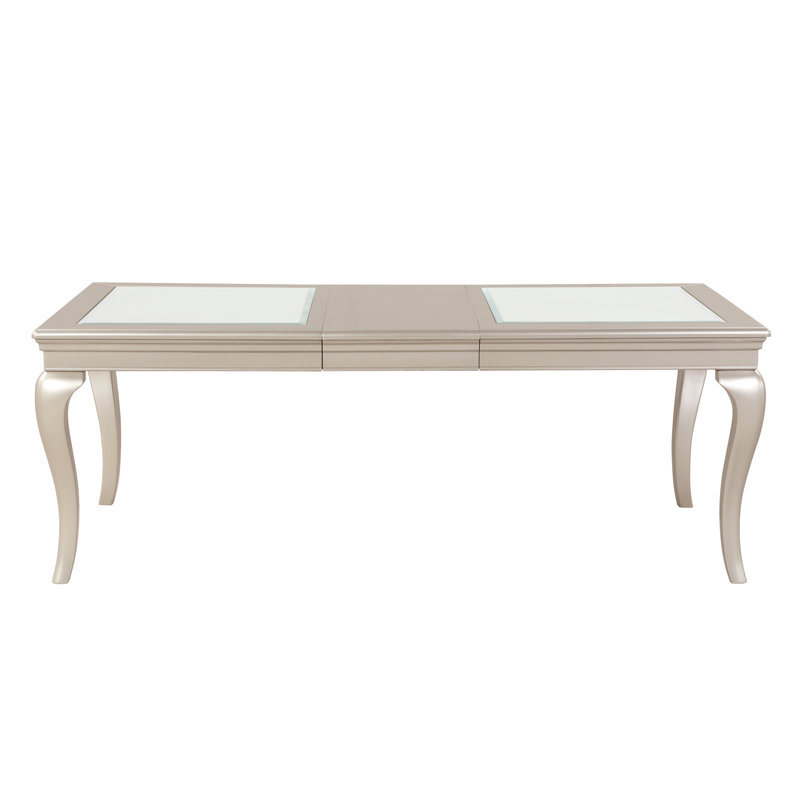Table de salle à manger moderne et élégante, 1 pièce, avec rallonge séparée, pieds décapotable et panneaux de verre intégrés. Mobilier traditionnel.