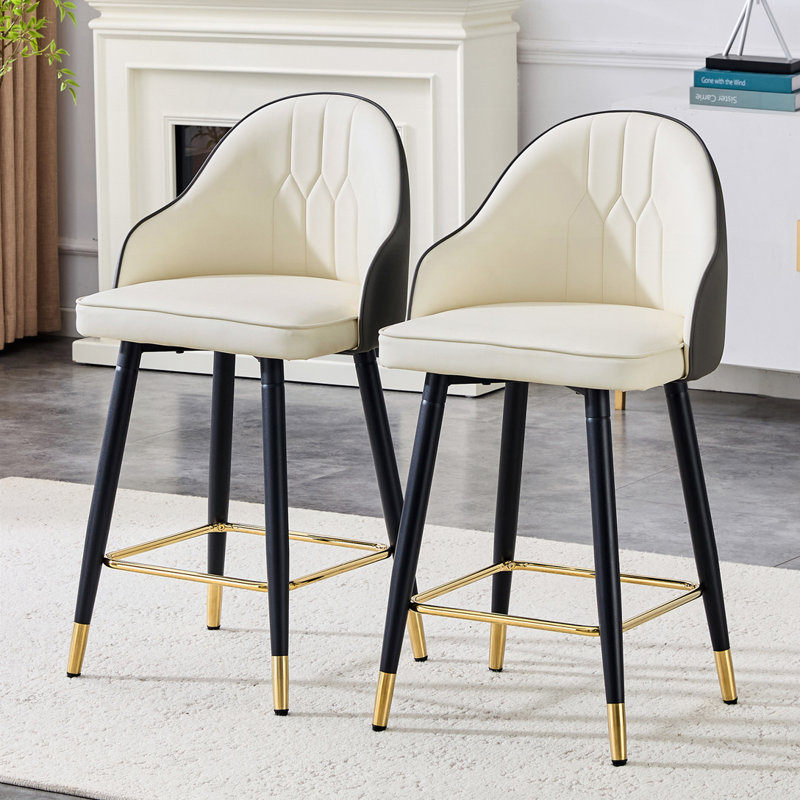 Set of 2 Bar Stools, Dark Gray,White+Black