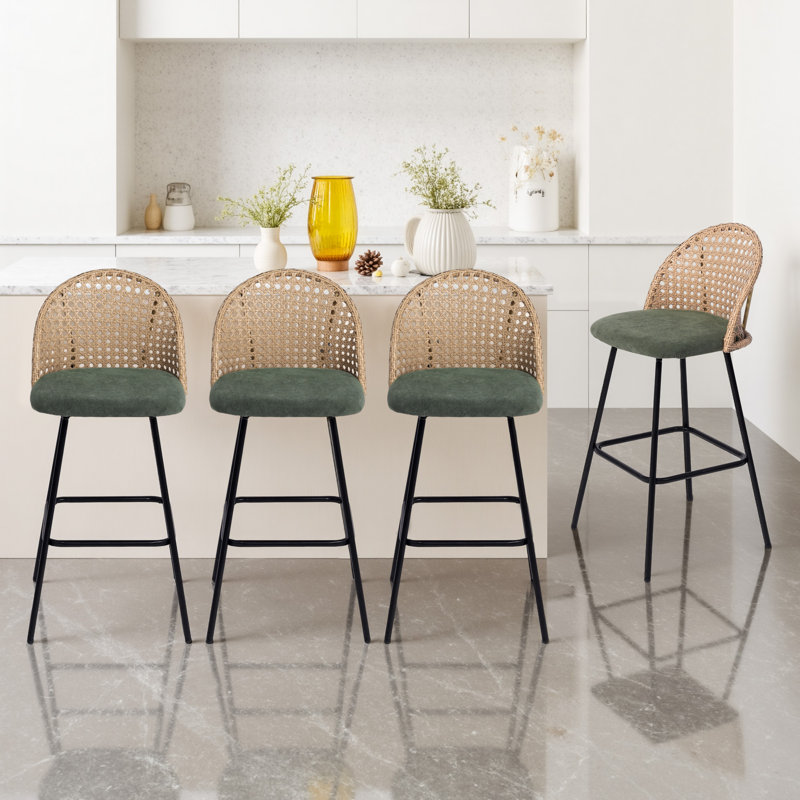 Yes Upholstered Chenille Bar Stool with Steel Frame, Green