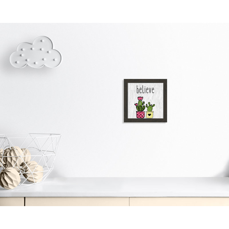 Cactus B, art encadré, H 12 po x l 12 po x P 0,6 po, Cadre plat à grain de bois noir