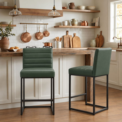 Tabouret de bar vert et noir à hauteur de comptoir avec pieds en métal, l 20,3 po x P 17,2 po x H 37,6 po, polyuréthane et métal, ensemble de 2, tabouret de bar à hauteur de comptoir, vert et noir, siège d'une hauteur de 25,6 po